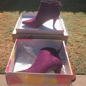 Purple ankle heeled boots